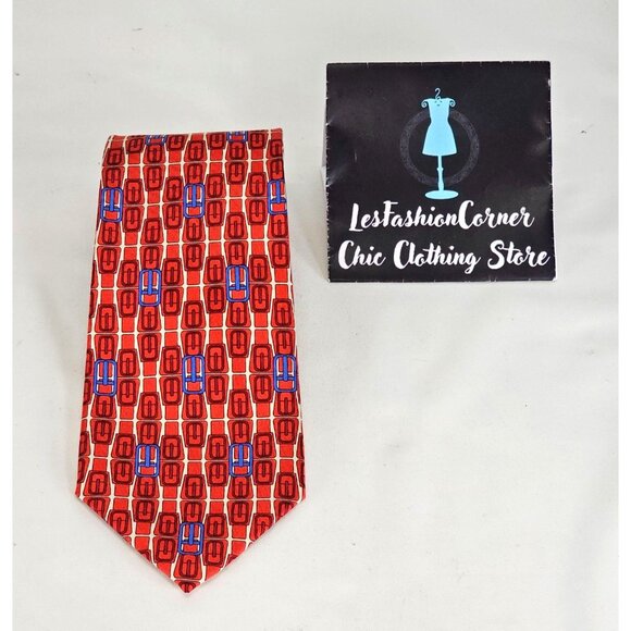 Gucci Men's Red & Blue Print Geometric 100% Silk Tie Made in Italy 247 - Picture 4 of 12